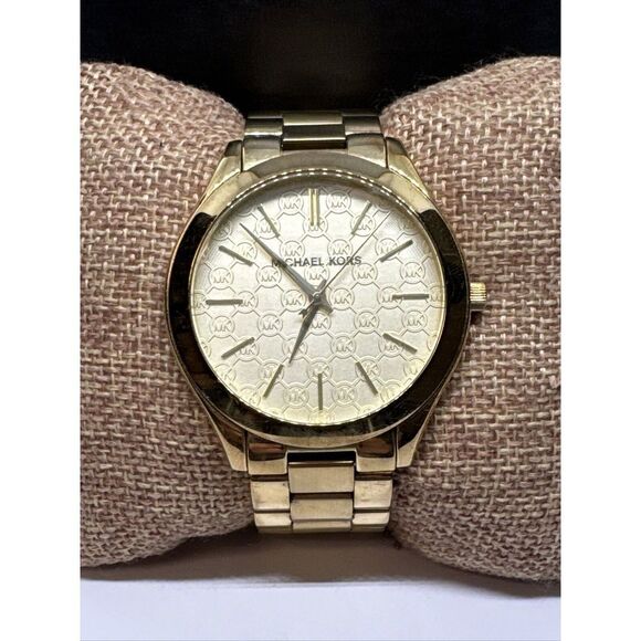 Michael Kors Slim Runway MK3335 Women's Gold Tone Analog Dial Wrist Watch JNA242 - Picture 1 of 11